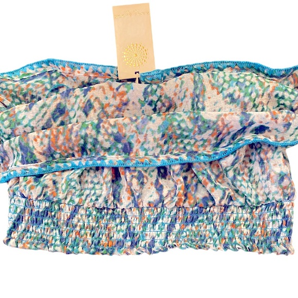 🐍 Ramey Brook strapless turquoise snake print top - Picture 2 of 6
